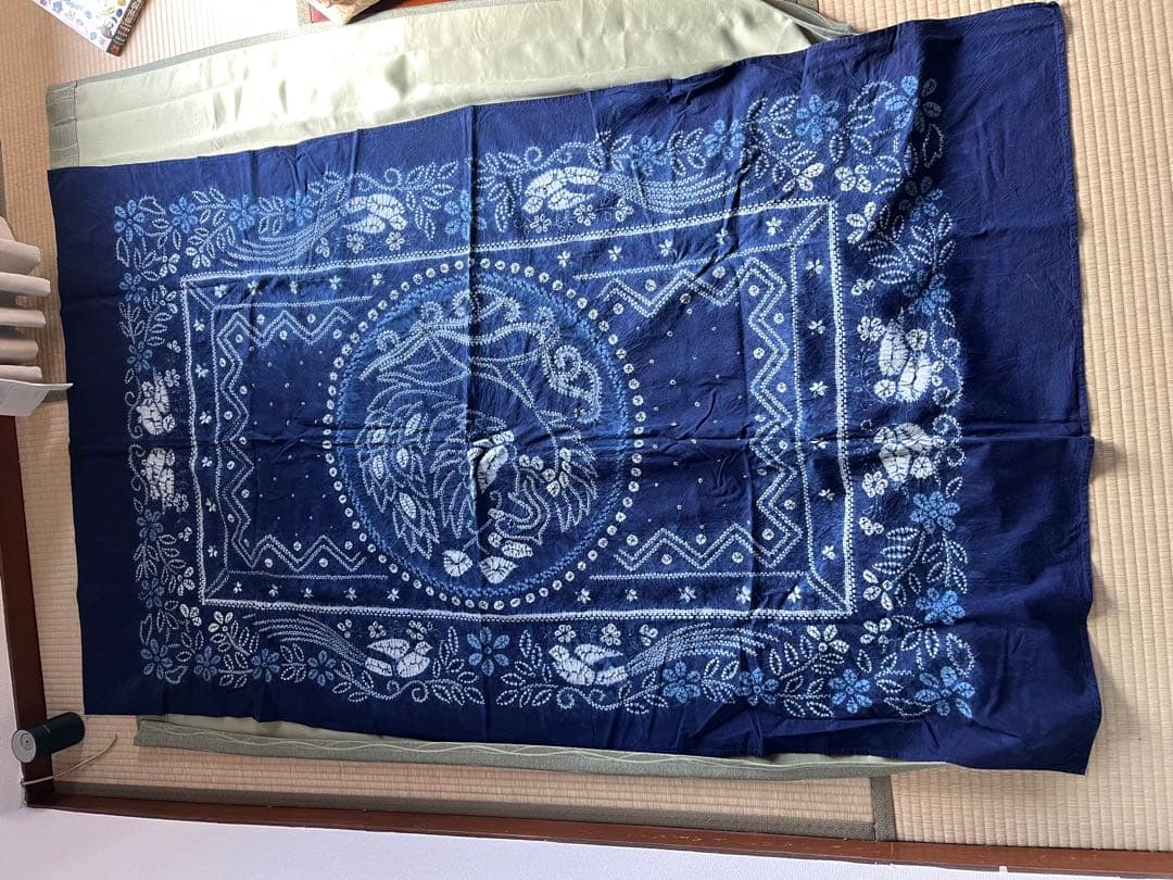 阿波藍 藍染 古布 大判 115×196cm 絞り 木綿 未使用保管品
