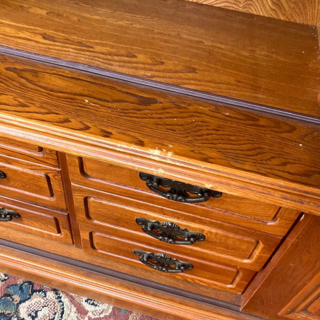 昭和レトロ 旭川家具 さくら工芸 大型 木製サイドボード 飾り棚 古家具 食器棚