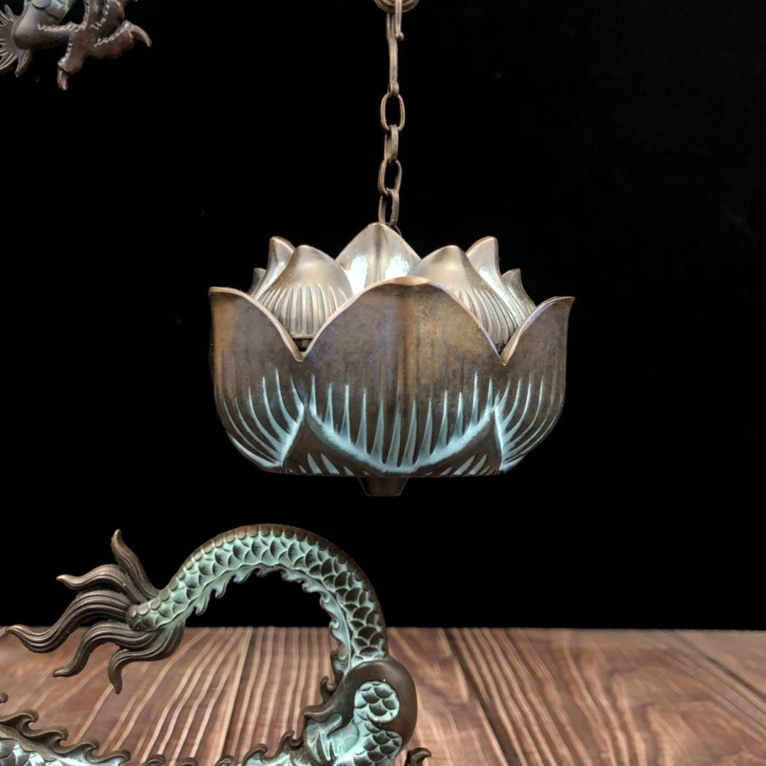 銅 細工 彩藍蓮華龍弔り式香炉 倒流香 装飾品 現代工芸品 美術品 置物