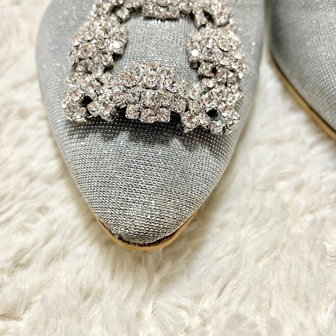 箱付 MANOLO BLAHNIK マノロブラニク ハンギシ グリッターフラット