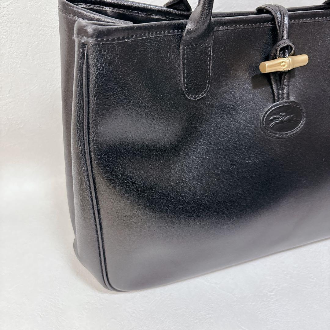 未使用に近い 極美品 LONGCHAMP ロゾ レザー トートバッグ 黒
