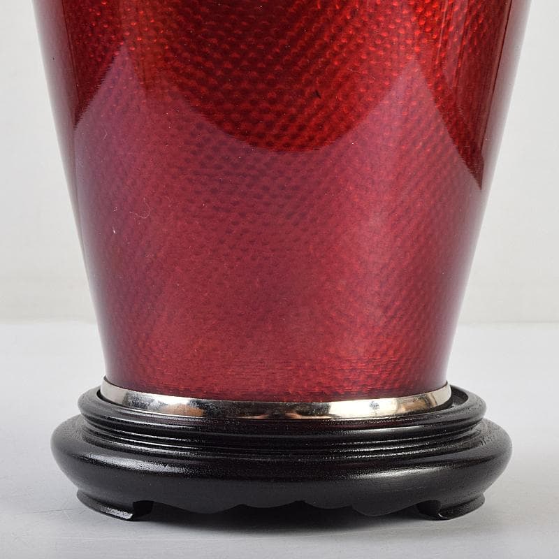 七宝焼　赤透釉　薔薇文　花瓶　唐木台・時代箱付　V　R9466