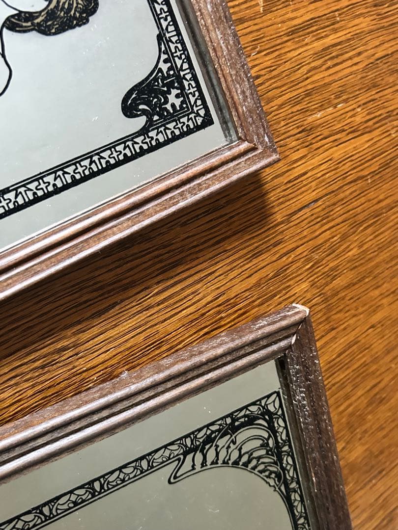 英国　ヴィンテージ 木製フレーム　ウォールミラー　サマー　スプリング　2枚