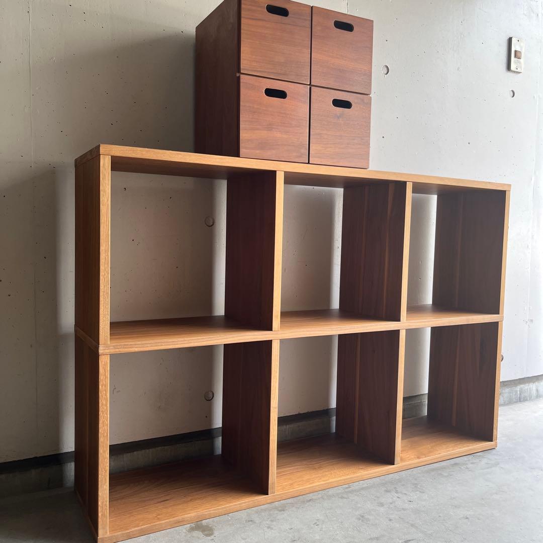 peru★無印スタッキングシェルフ３段×２列・ウォールナット材・チェスト付