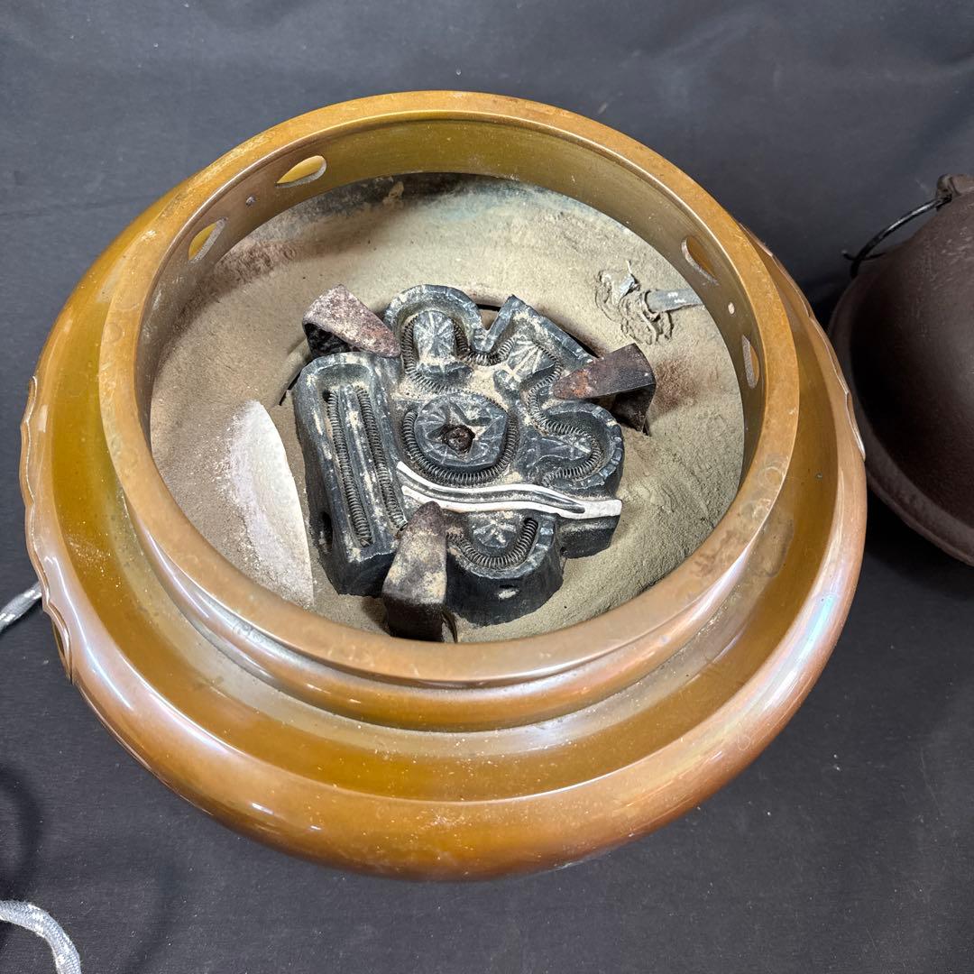 H27 送料無料　唐銅　朝鮮釜　茶釜　茶室　茶道具　木箱　電熱器　畠春齋　風炉