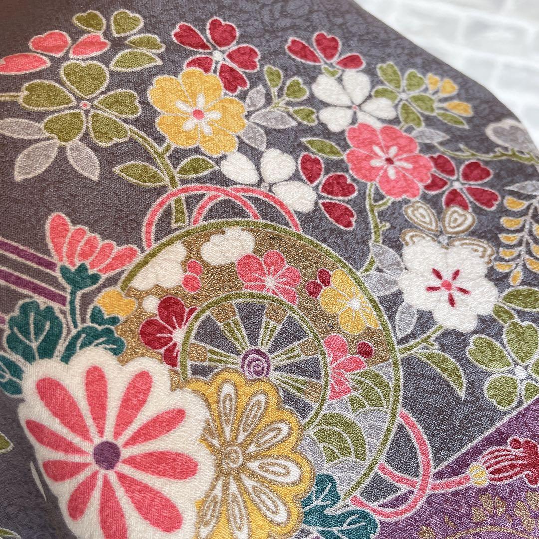 訪問着　フルセット　花ぐるま　流水　鮮やか花々　金彩加工　入学式　Q3