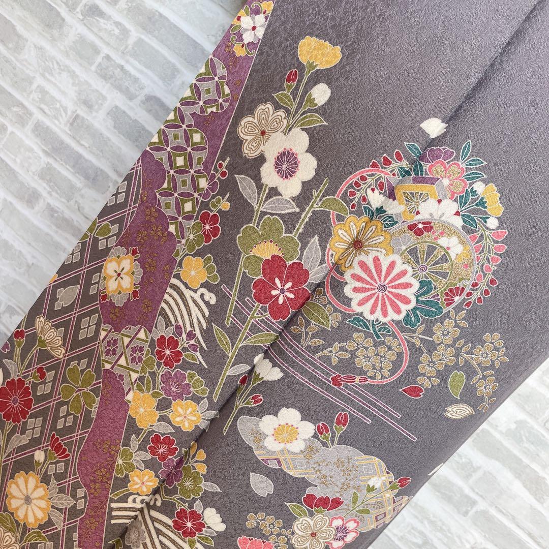 訪問着　フルセット　花ぐるま　流水　鮮やか花々　金彩加工　入学式　Q3