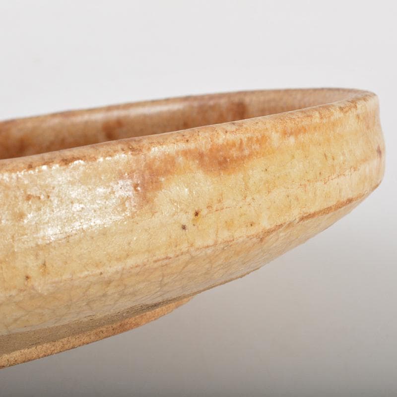 人間国宝　荒川豊蔵作　黄瀬戸　菊紋皿　共布　鵬雲斎極め箱　M　R6945