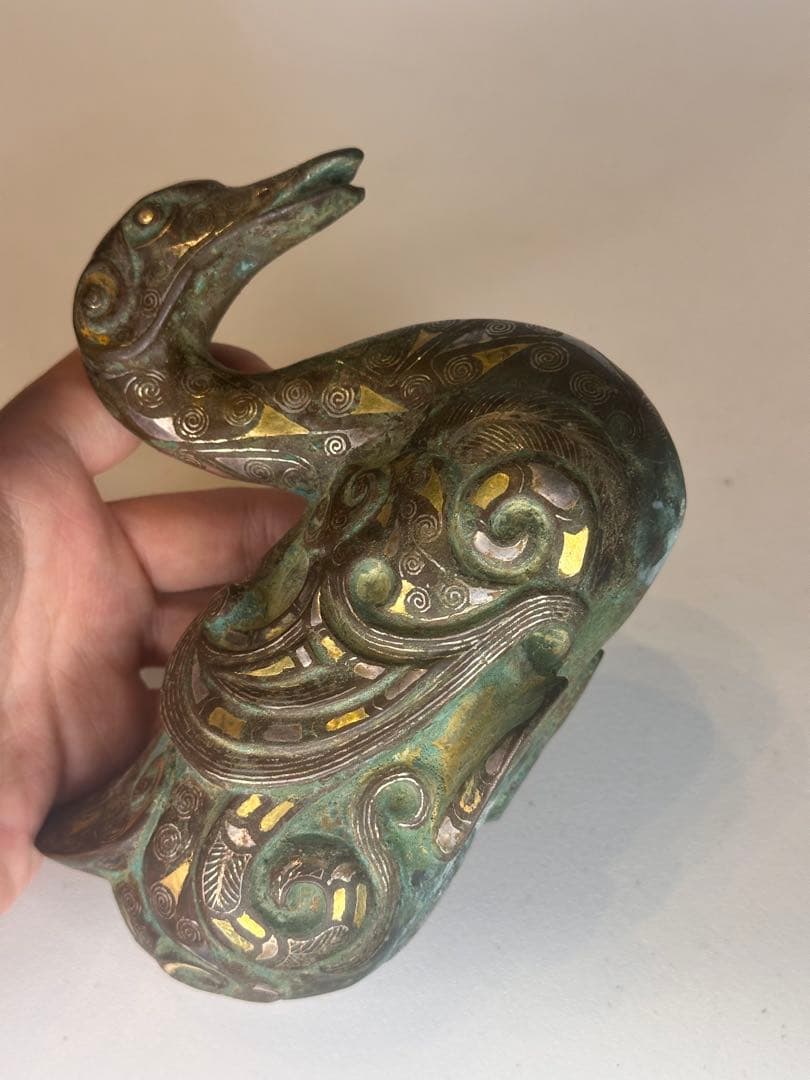 最終価格！【稀少品】中国古董 戦国時代 青銅製 鎏金錯金銀 ガチョウ置物