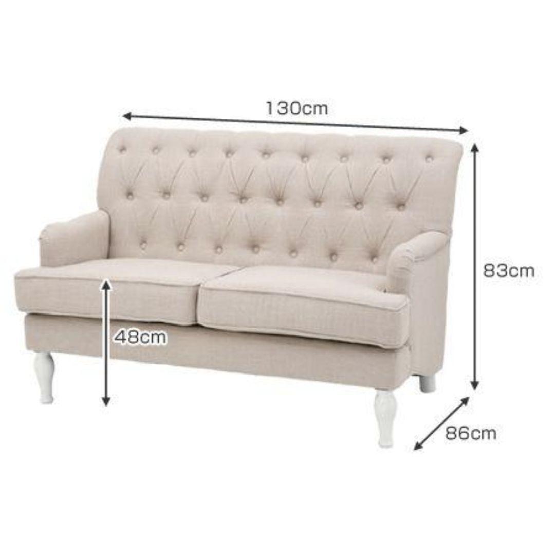 姫系家具２掛けソファボタン付きベージュアンティーク風フレンチカントリー