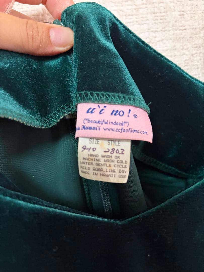 uino!☆ハワイ発ブランドダークグリーンフラダンス用ベロアドレス