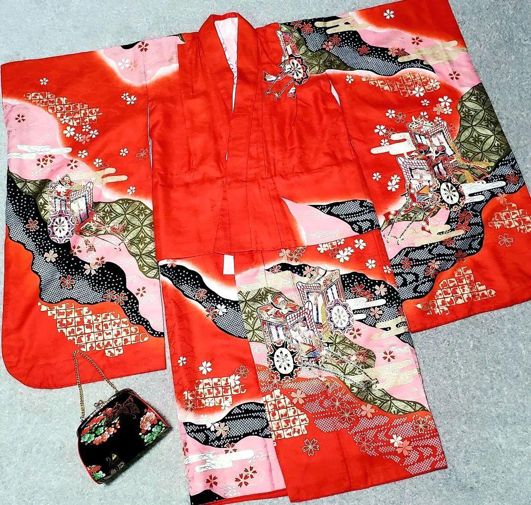 七五三 7歳 四つ身 正絹 子供 着物 作り帯 女の子長襦袢 フルセット