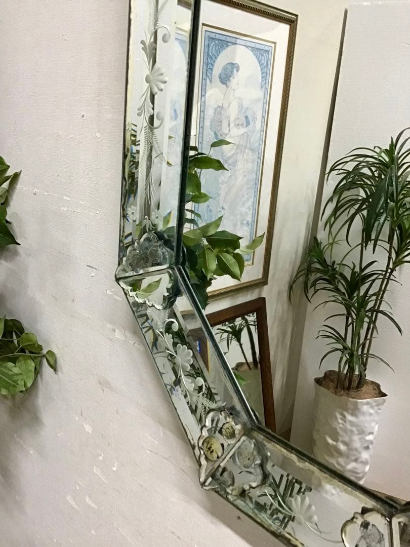 管344☆イタリア製☆アンティーク☆ベネチアンミラー