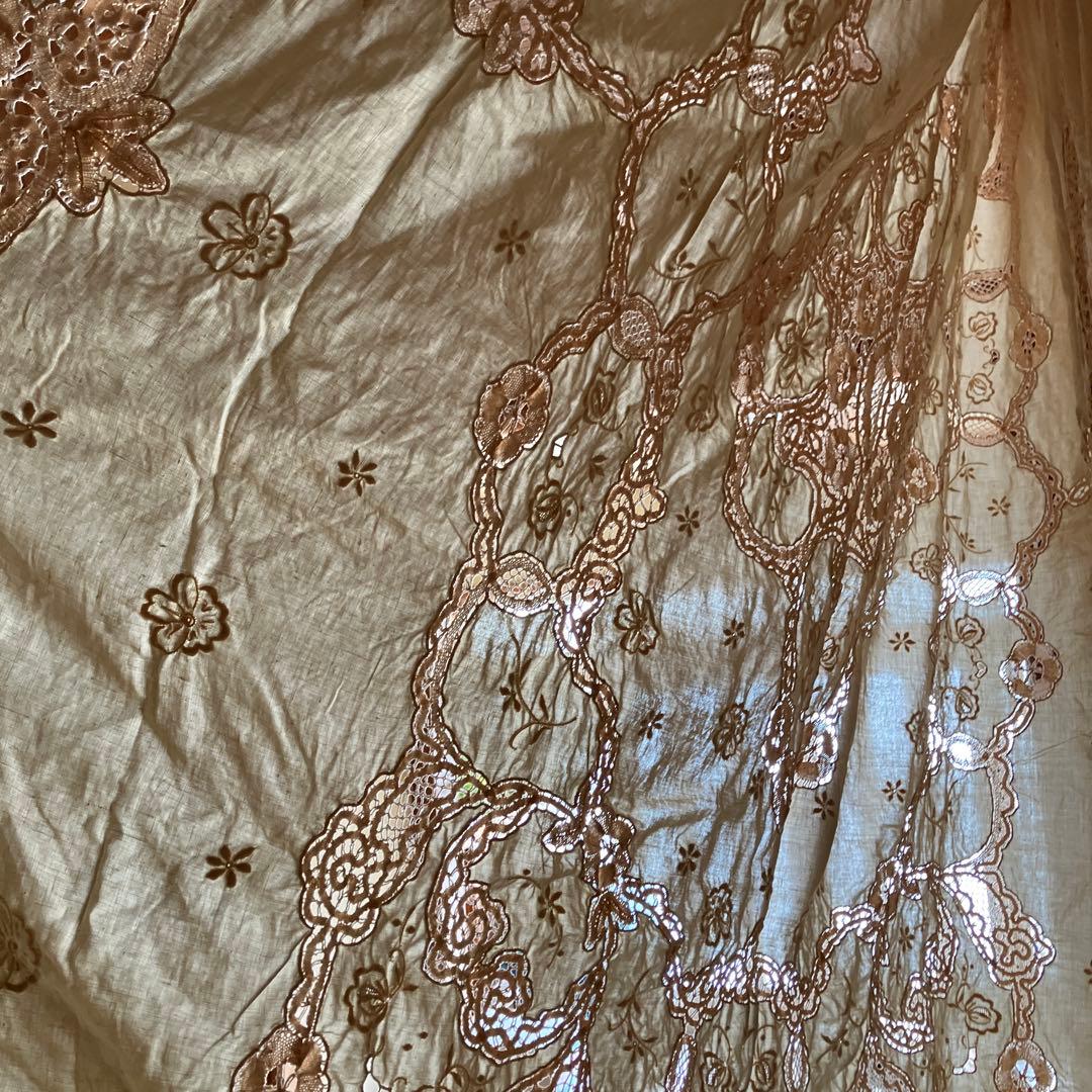 アンティーク　ヴィンテージ　ベージュ　レース (ベッドカバーレース) 綿