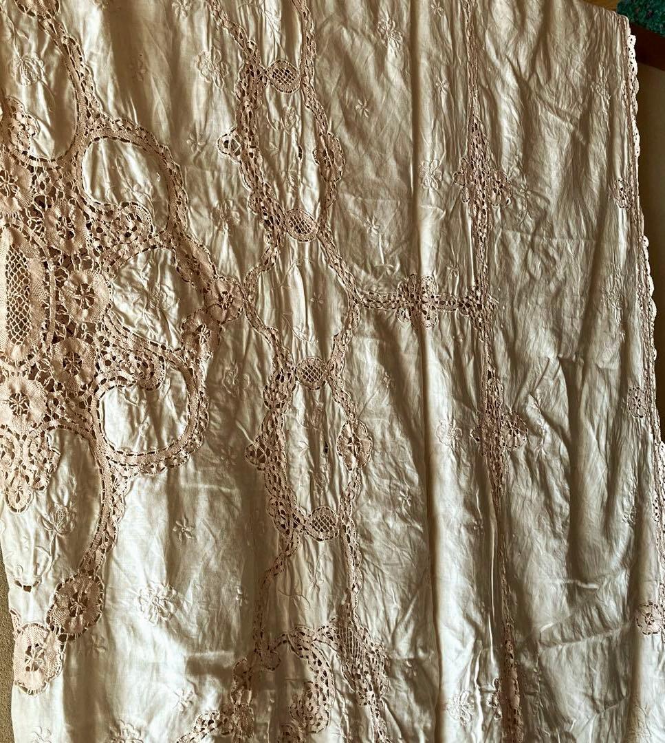 アンティーク　ヴィンテージ　ベージュ　レース (ベッドカバーレース) 綿