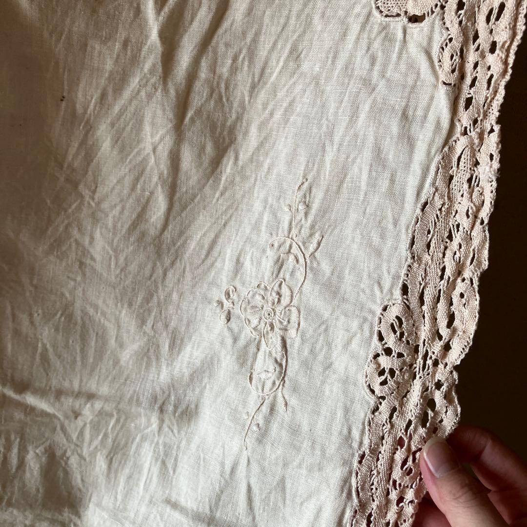 アンティーク　ヴィンテージ　ベージュ　レース (ベッドカバーレース) 綿