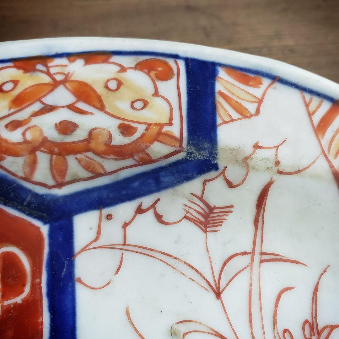 古伊万里　染付　赤絵　変形皿　貝型　蝙蝠　蝶　唐草　明治　訳あり