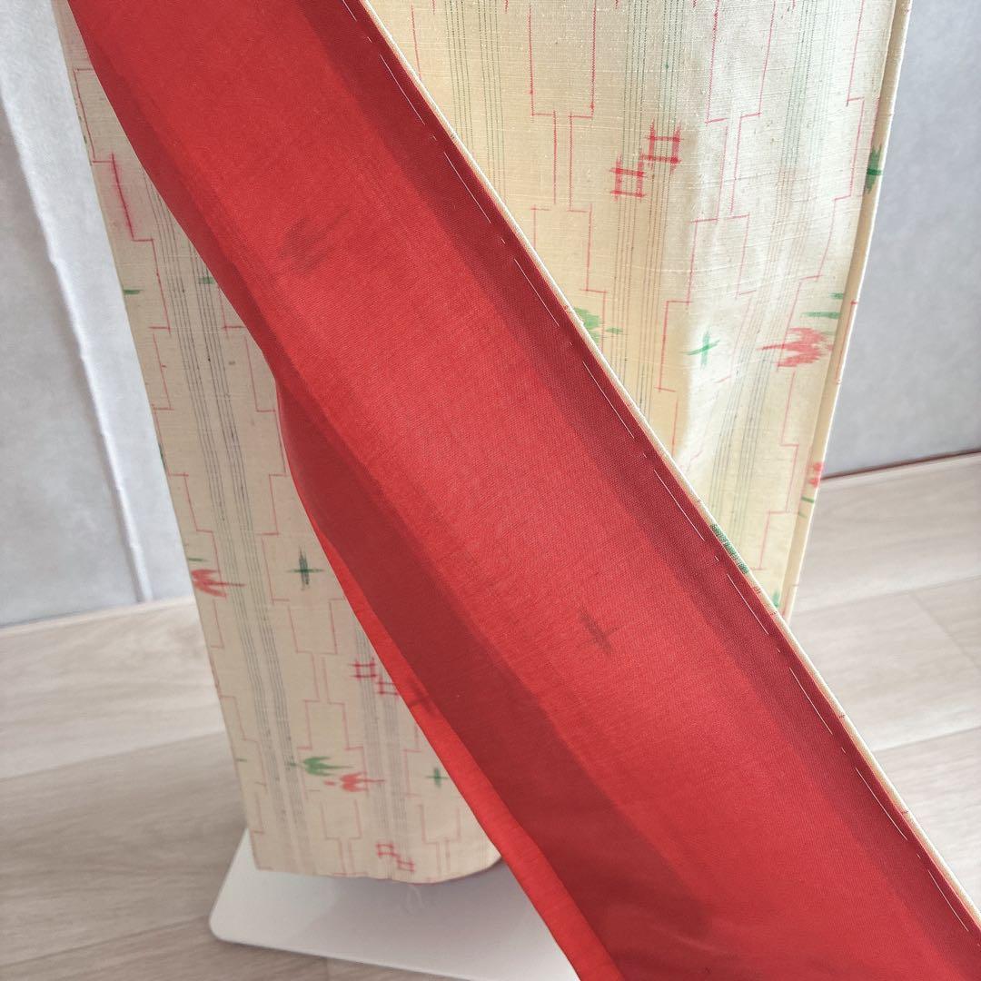 小紋　フルセット　着物　紬　トールサイズ　正絹　琉球絣柄　ナチュラル　J2 2月