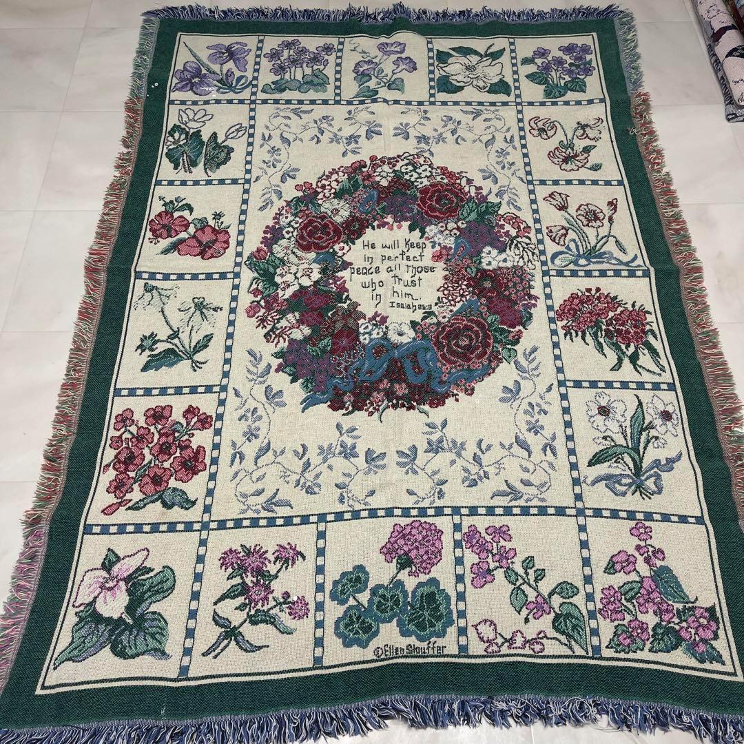 花　マルチカバー　ソファーカバー　ヴィンテージラグ　168x120