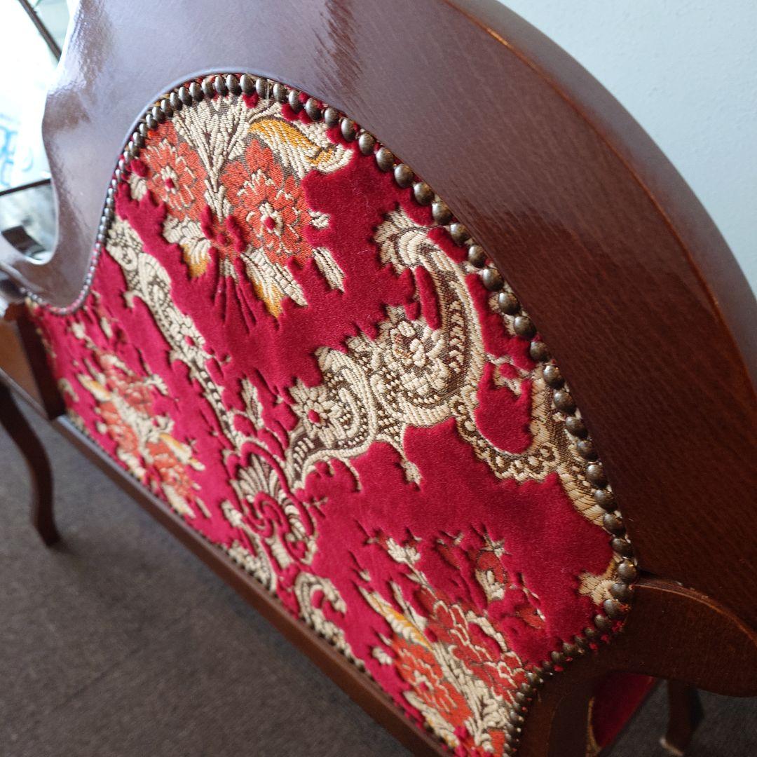 イタリア製　金華山織り　Rosso　テレフォンベンチ　猫脚　クラシックスタイル