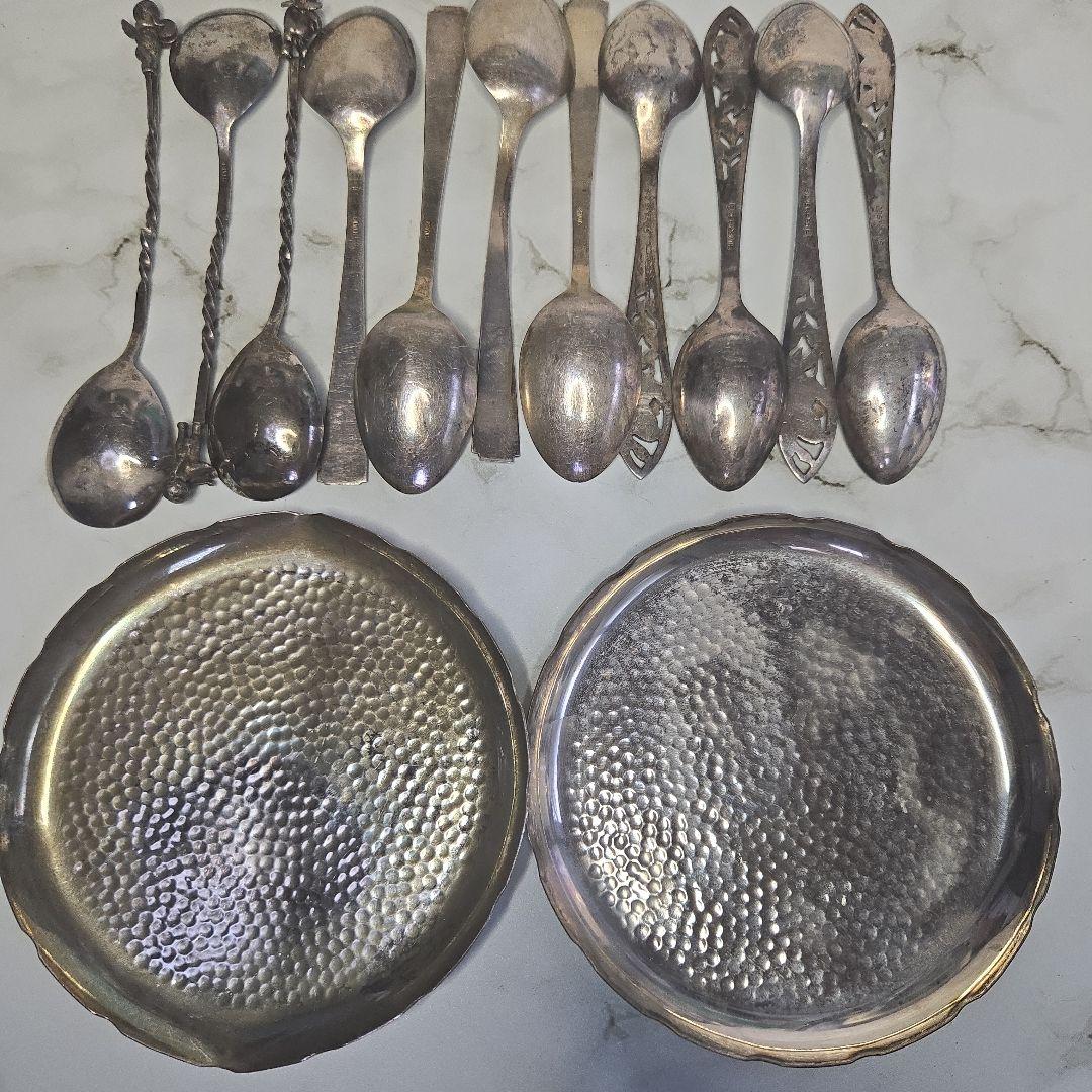 スプーン8本と皿2枚のセット950silver