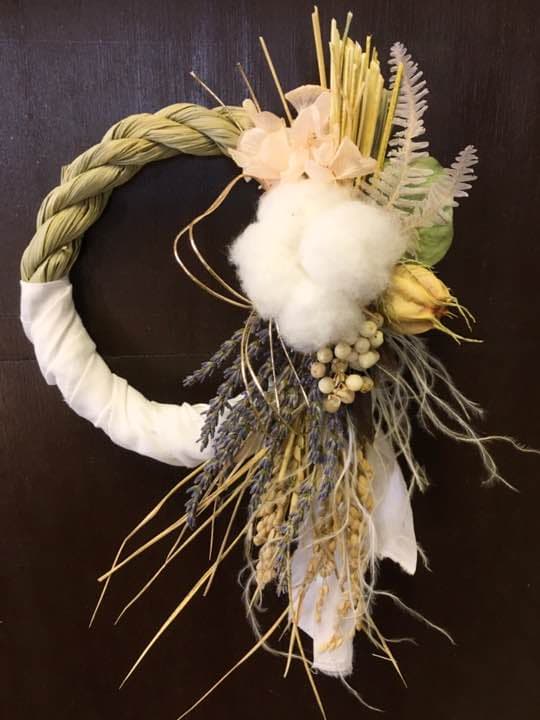23自家栽培ドライフラワー含むしめ飾りしめ縄プリザーブドフラワー スワッグ
