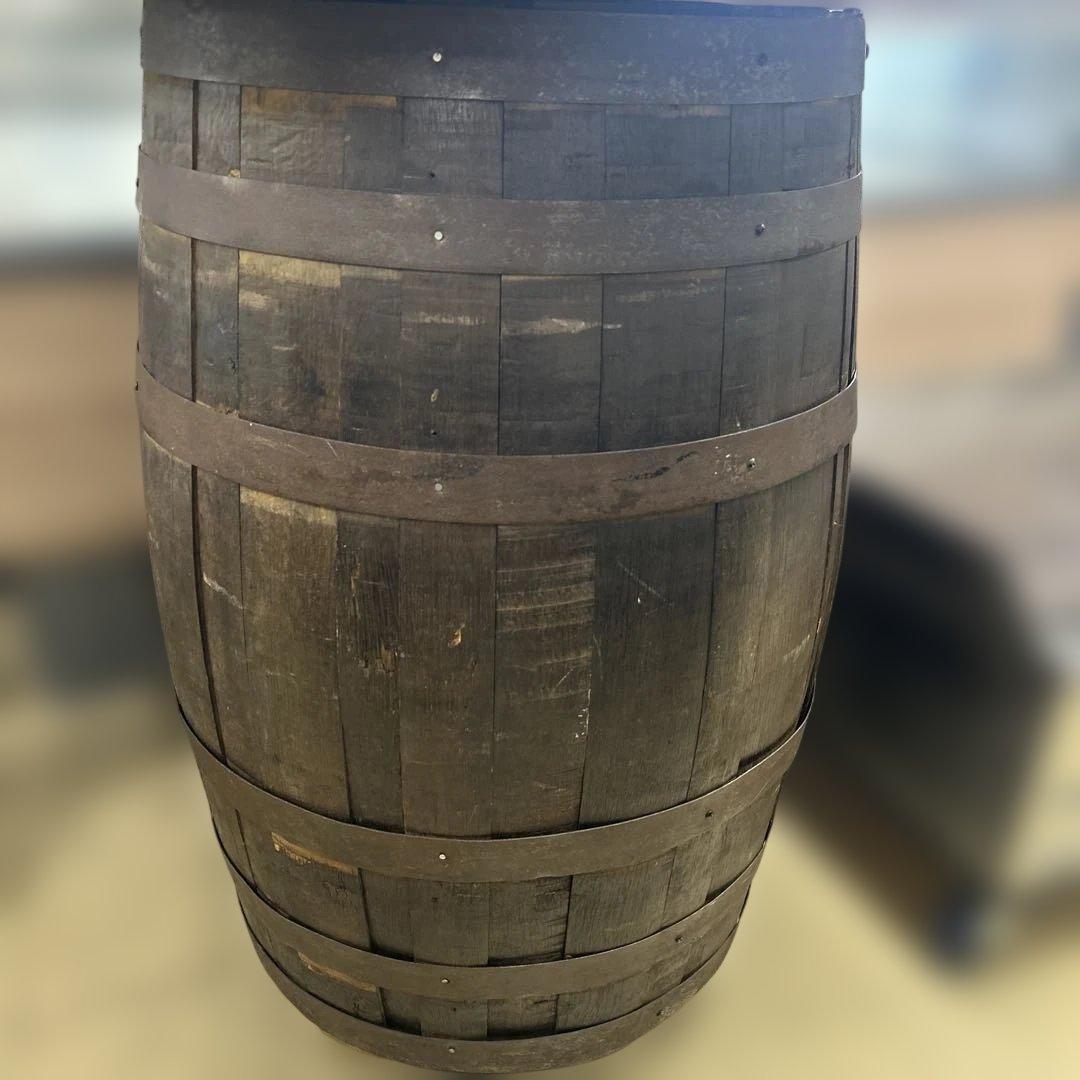 6667①木製古樽 バレルテーブル 直径約80㎝ 高さ約103㎝ キャスター付き