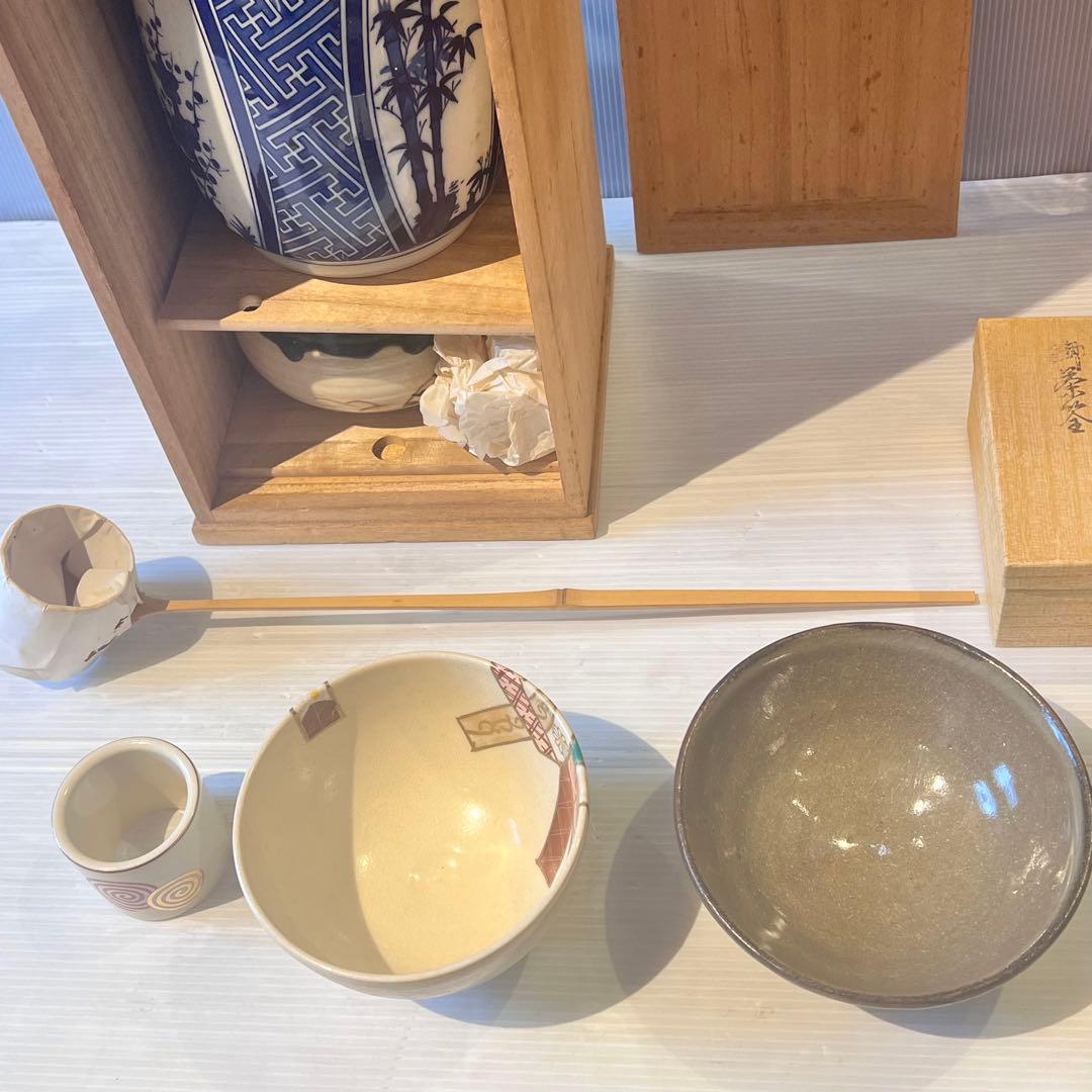 茶道具セット アンティーク 古道具 昭和レトロ 現状品 抹茶椀 水指 短冊箱