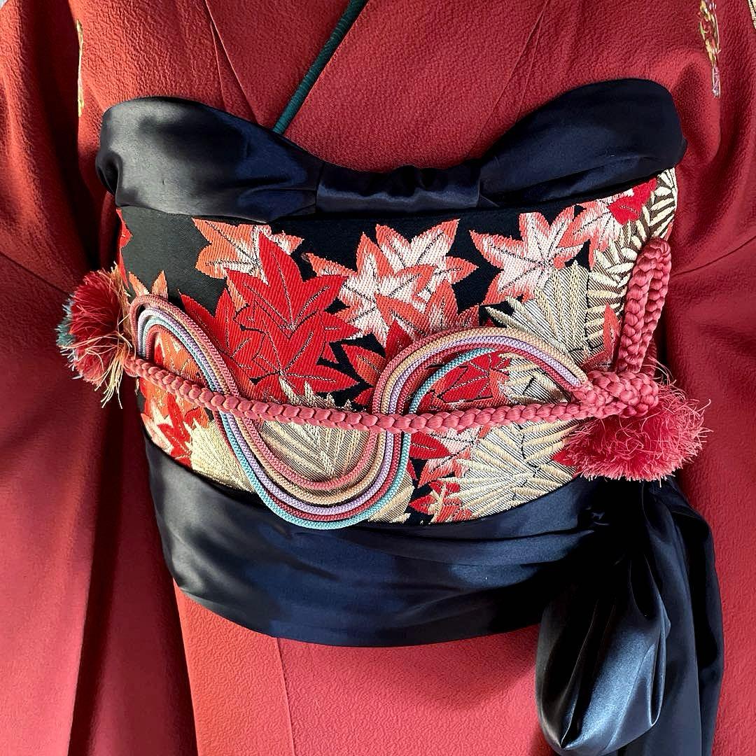 振袖フルセット　ちりめん色無地　成人式振袖　振袖　赤茶　テラコッタ