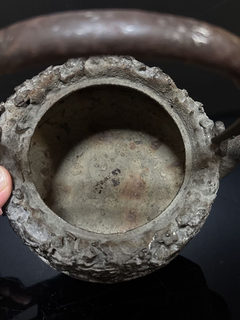 龍文堂 安之介 造 道安形 提手銀象嵌 斑紫銅蓋 鉄瓶 共箱付 茶道具