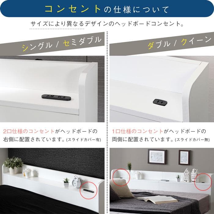 RUES 【ルース】 ベッドフレーム シングル 棚・コンセント付き 収納 ベッド