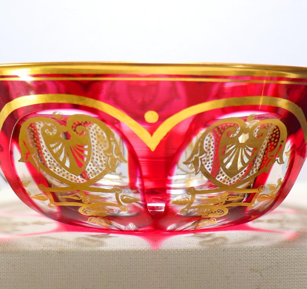オールド・バカラ 最高級 ルビーレッド 金彩アンピール様式 菓子用ボウル＆受け皿
