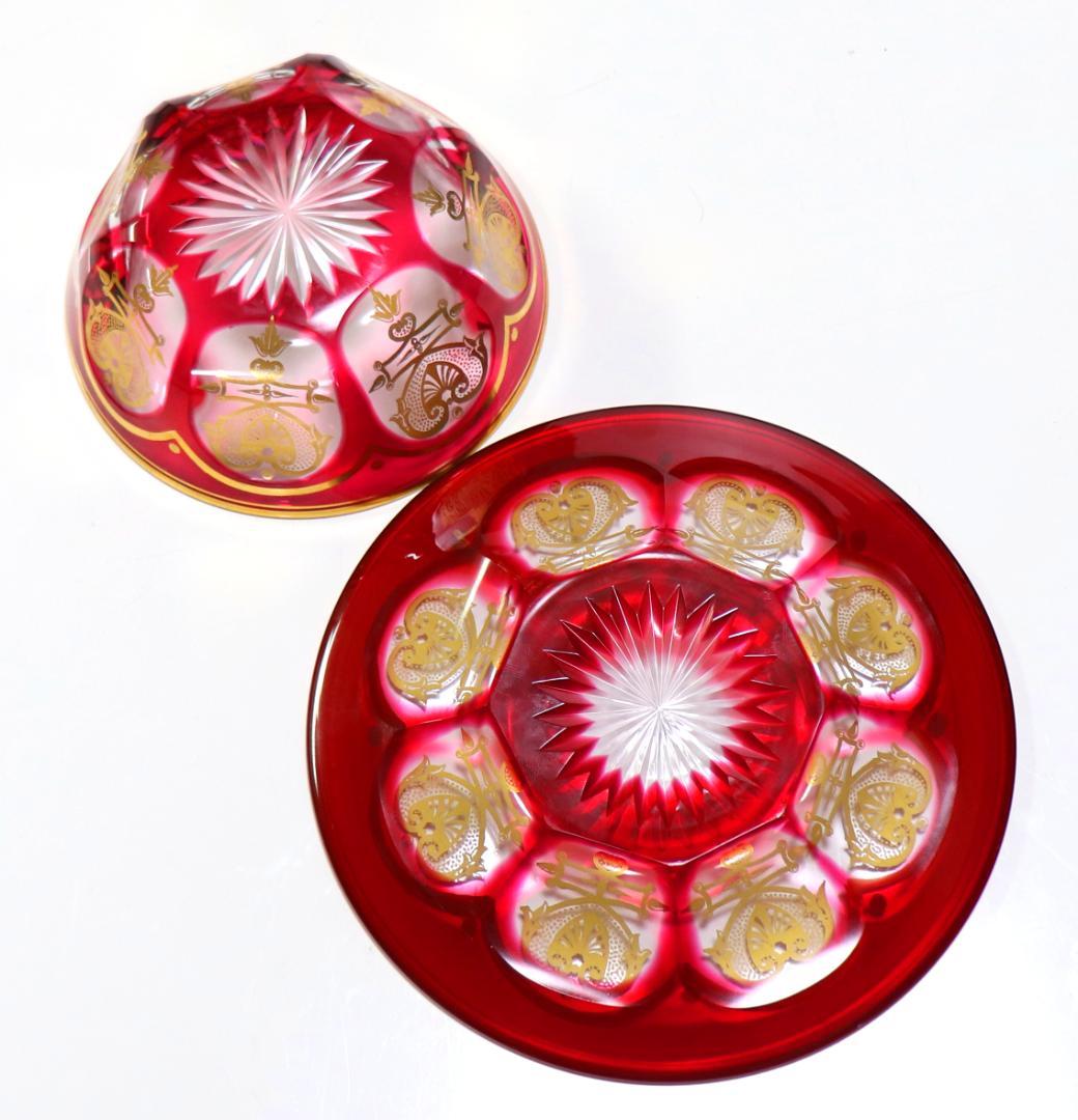 オールド・バカラ 最高級 ルビーレッド 金彩アンピール様式 菓子用ボウル＆受け皿