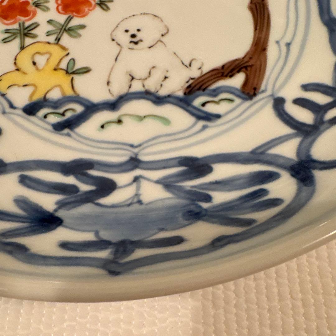 堀畑蘭 6寸深皿 松と白犬
