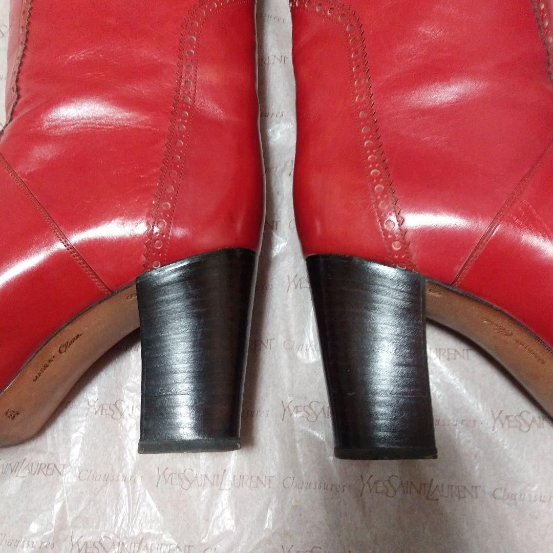 イブ.サンローラン　赤 レザー ロングブーツ 高ヒール