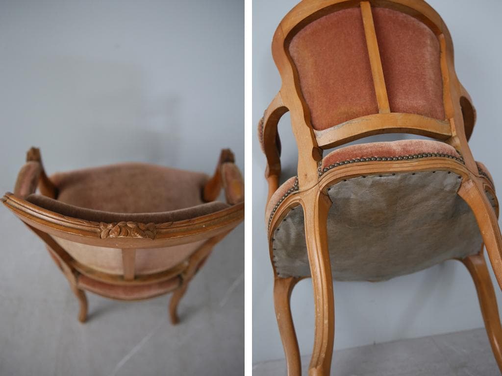 フランスアンティーク猫脚サロンチェア/肘掛けイス/アームソファ(89-132-2