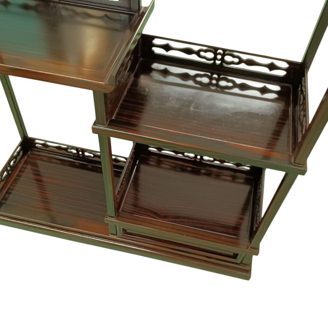 小ぶり 黒檀 黒丹 唐木 筆返し 透かし彫り 無垢 飾り棚