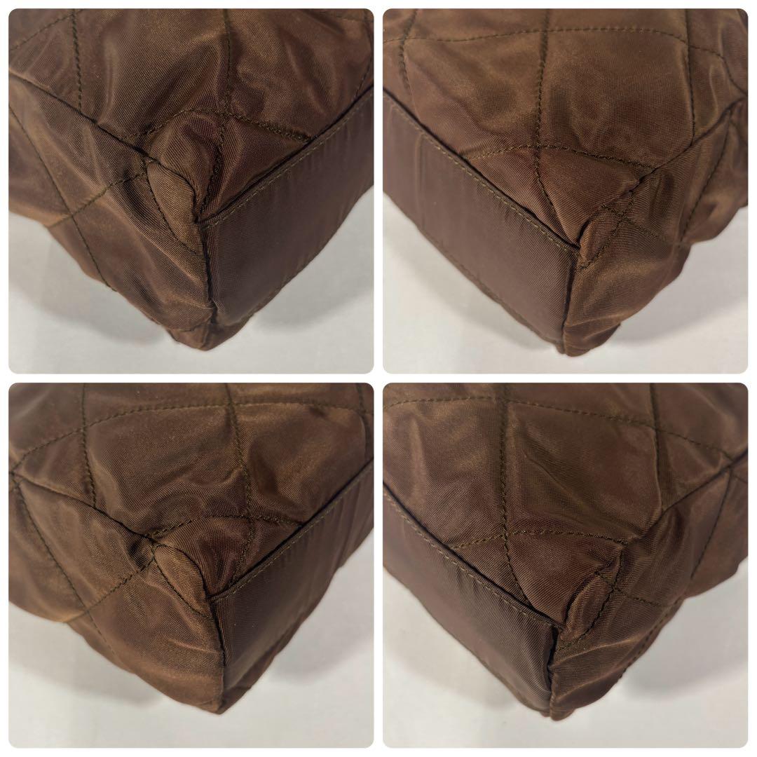 プラダ ショルダーバッグ 肩掛け チェーン キルティング 三角ロゴ ブラウン