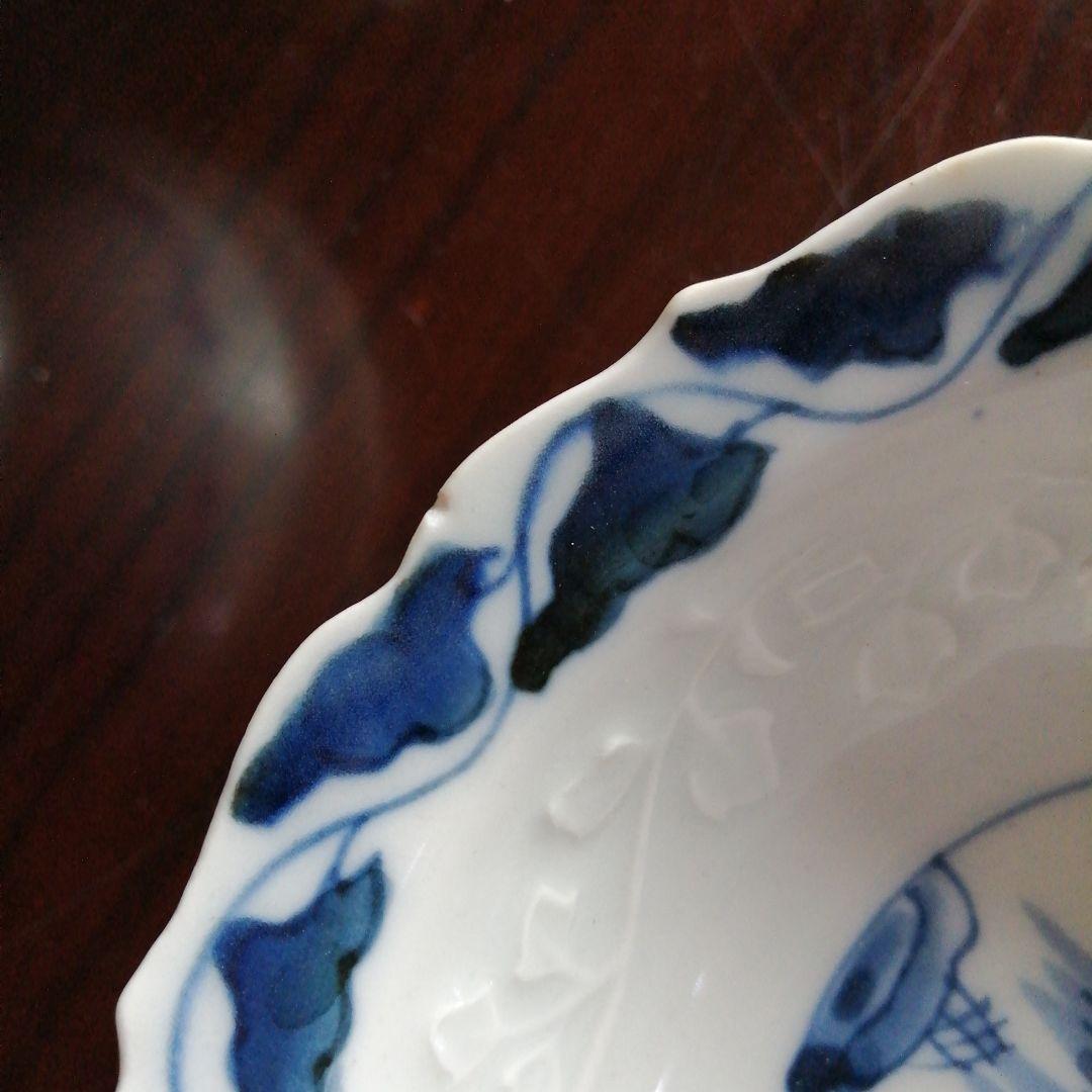 伊万里　染付輪花縁小鉢　9客　13cm　大正〜昭和初期