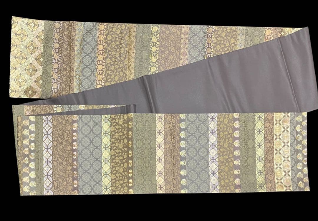 箔屋清兵衛 袋帯 双図柄 名物裂文様 全通日本の心 共箱 未使用 錆紫イ6305