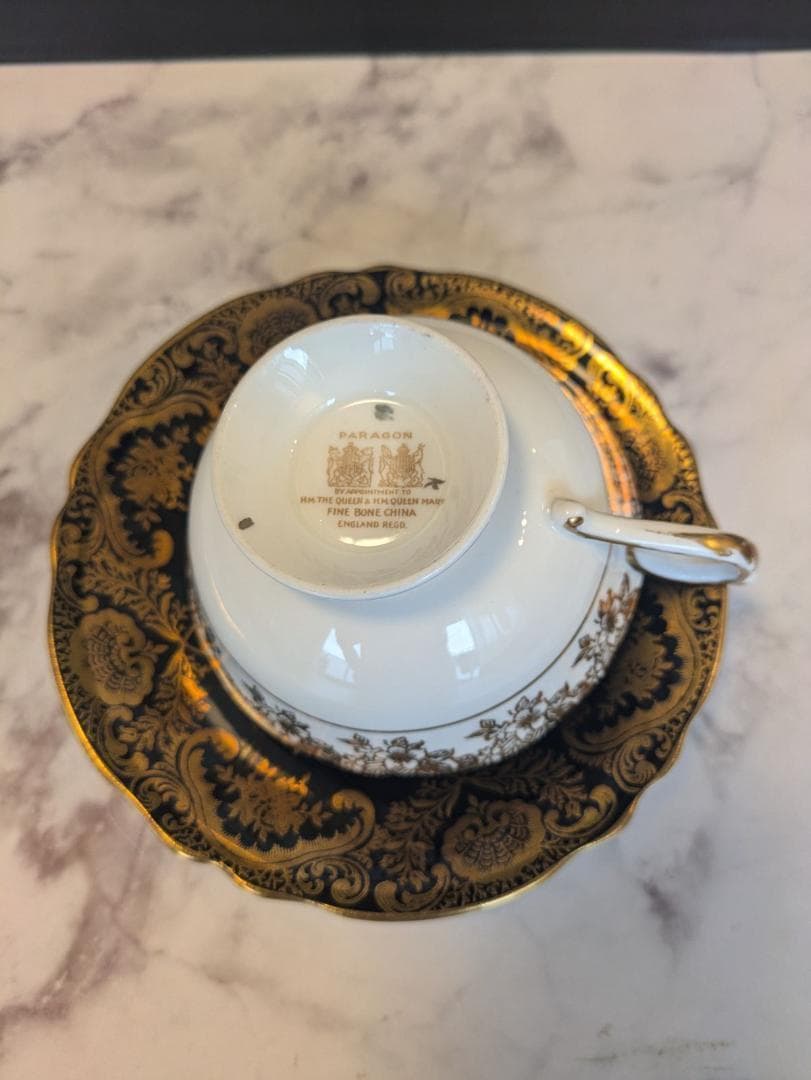 PARAGON ピンクローズ 金彩 ブラック コバルト カップ＆ソーサー セット