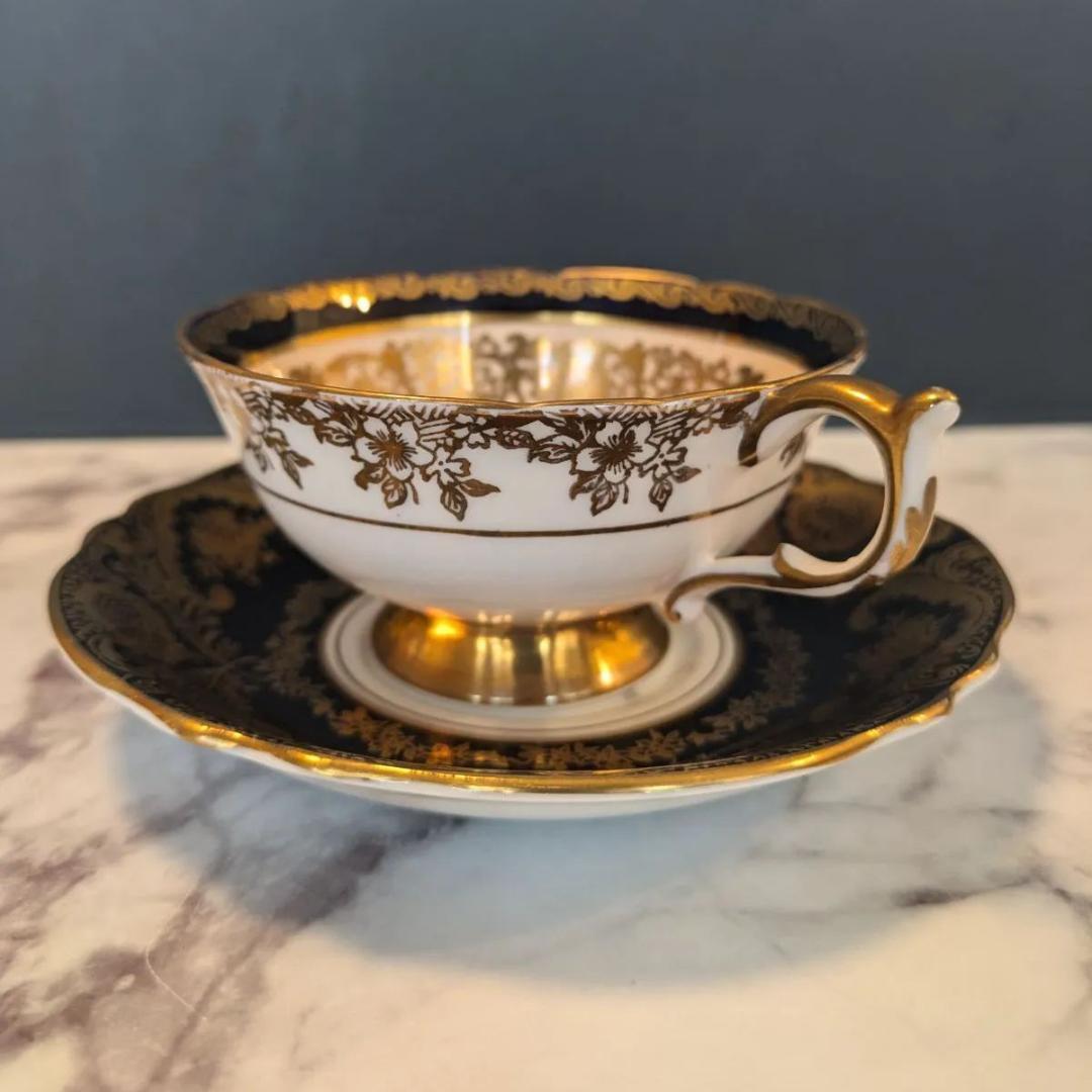 PARAGON ピンクローズ 金彩 ブラック コバルト カップ＆ソーサー セット