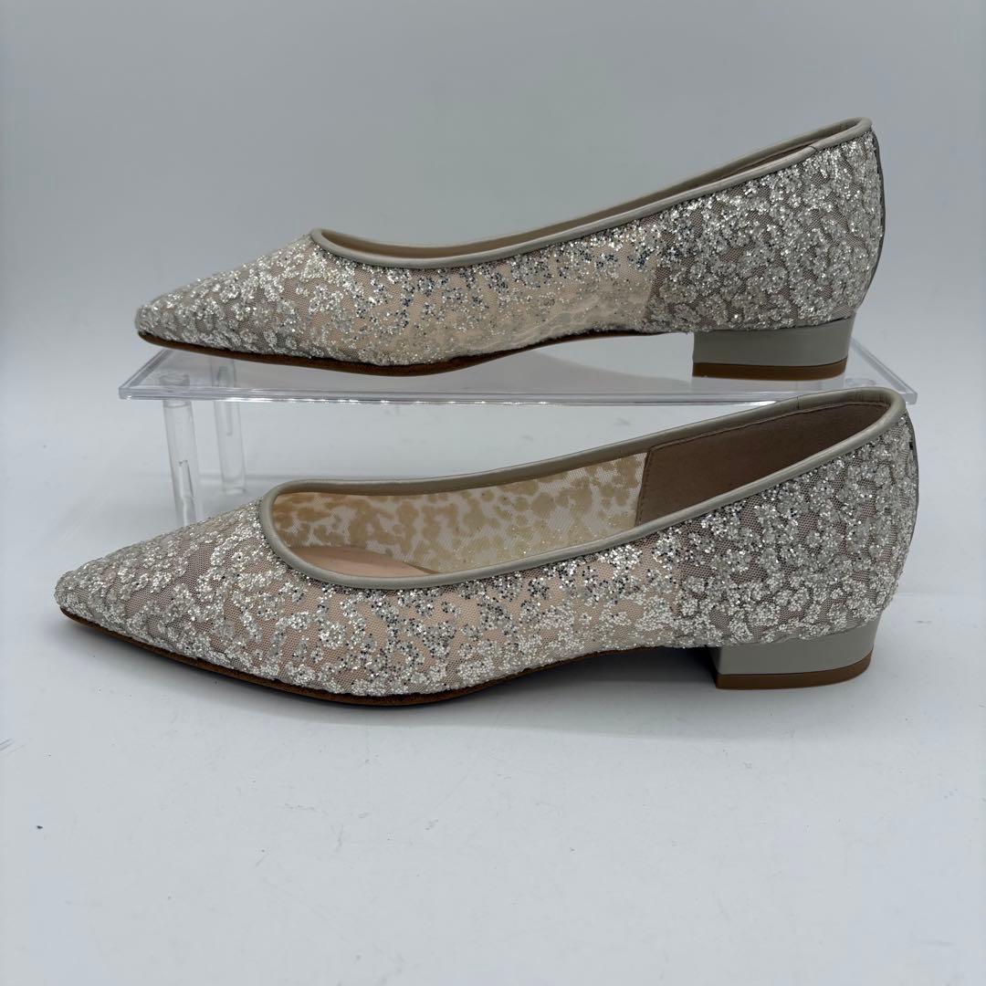 【未使用級】ダイアナ　シルバー グリッター フラットシューズ ブライダルシューズ