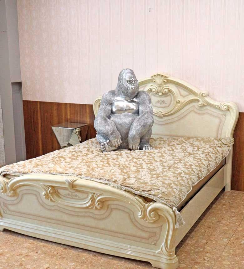 ゴリラ 91cm シルバー オブジェ 置物 コング リアル アニマルオブジェ