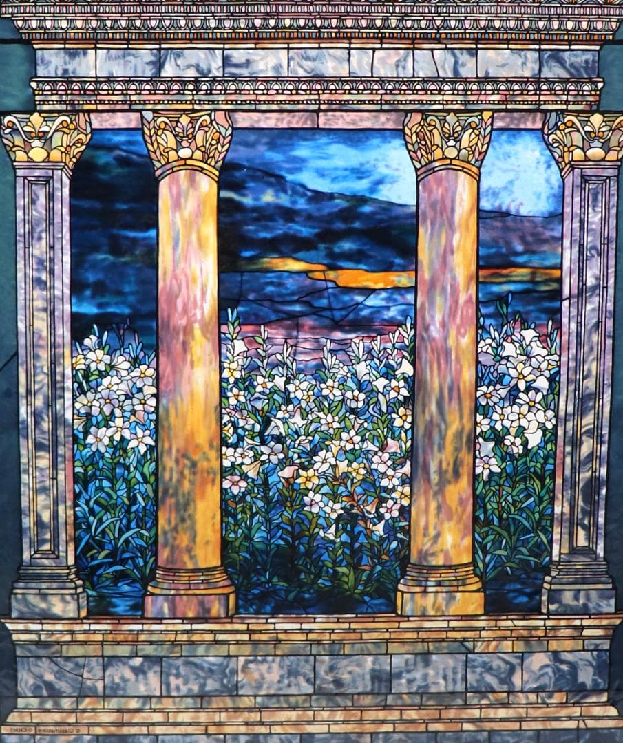 ルイス・C・ティファニー ヴィンテージ ステンドグラス 極希少 大型 百合畑の窓