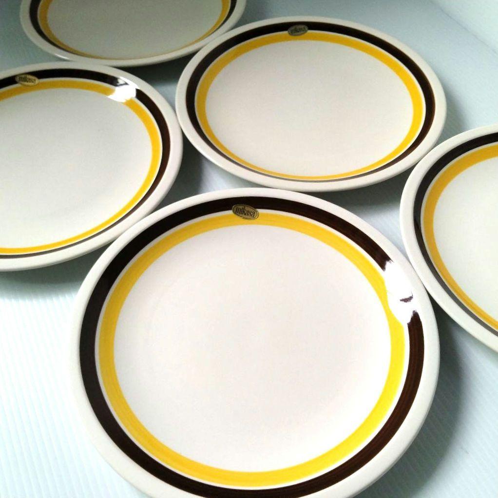 昭和レトロ MIKASA オールド ミカサ 大皿 プレート皿 イエロー 24cm