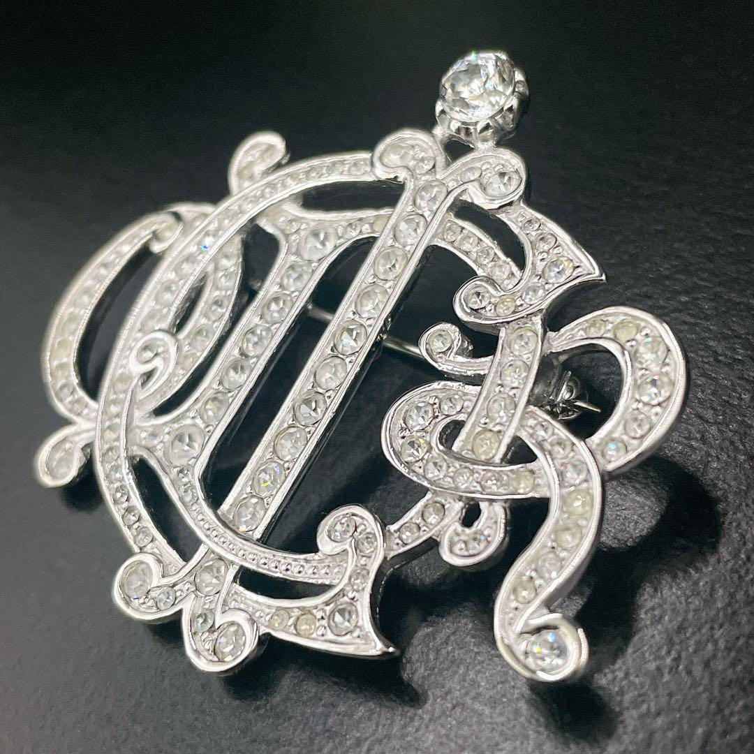 オールド　ディオール　エンブレムロゴ　ピンブローチ　コサージュ　ストーン付