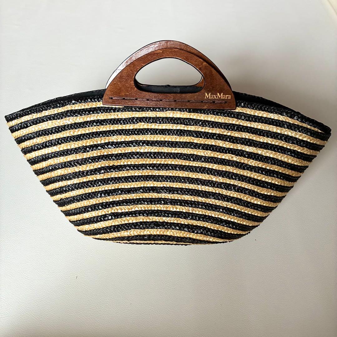 新品タグ付✨Max Mara　マックスマーラ　カゴバッグ　木製ハンドル　ロゴ刻印