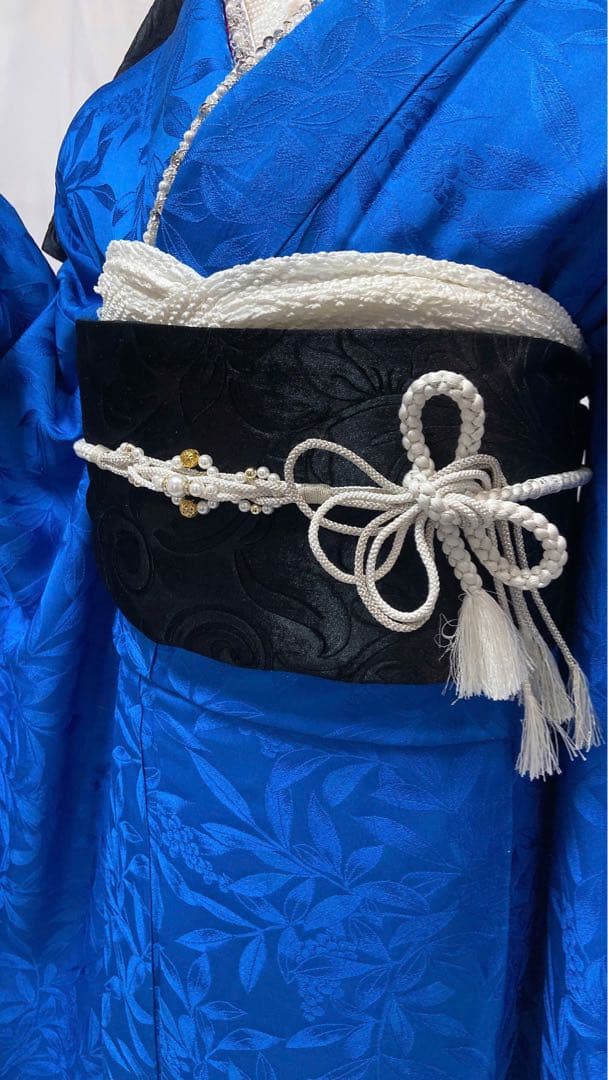 青色の振袖 花柄刺繍 振袖 振袖フルセット 正絹 成人式　振袖7点セット