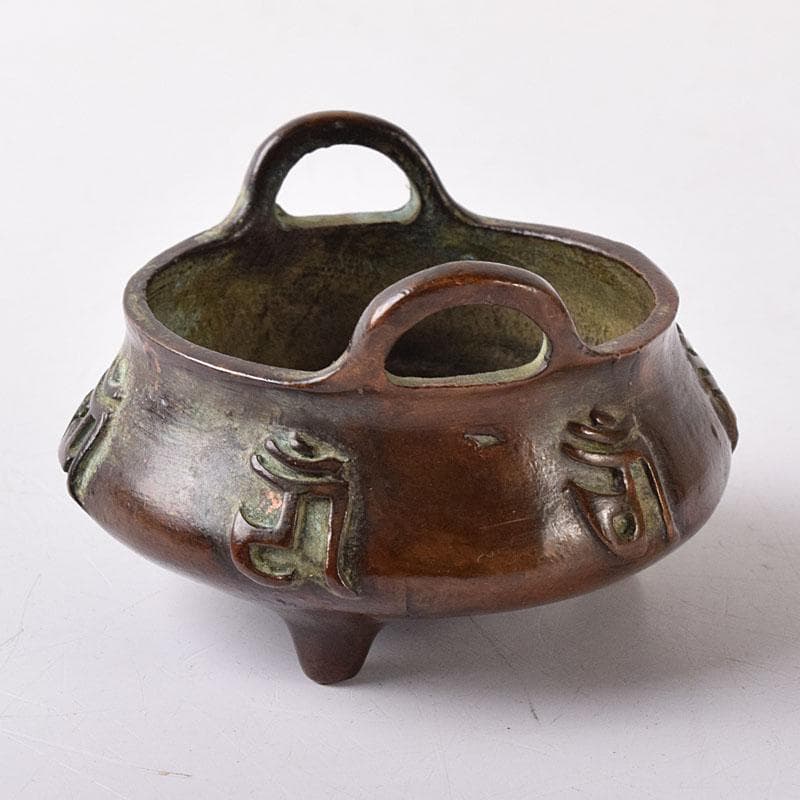 中国　古銅宣徳銅　漢詩刻　沖耳爐　香炉　V R8474